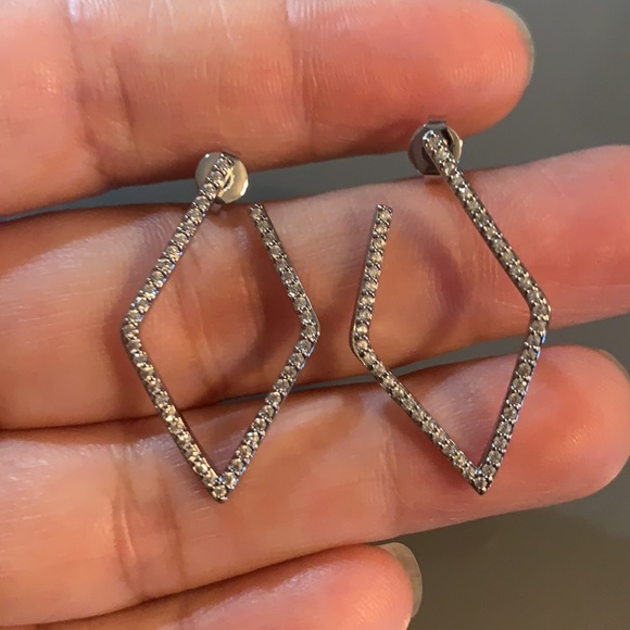 Silver Pave Swarovski Geometric Earrings ADORNIA - Picture 6 of 11